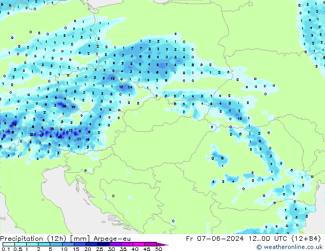 Precipitación (12h) Arpege-eu vie 07.06.2024 00 UTC