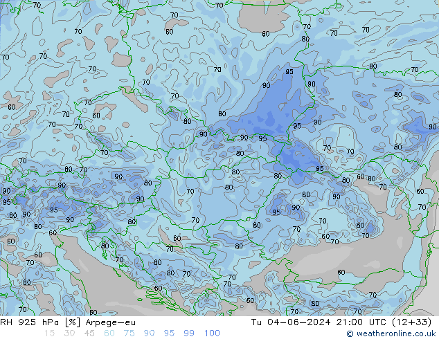 RH 925 hPa Arpege-eu Ter 04.06.2024 21 UTC