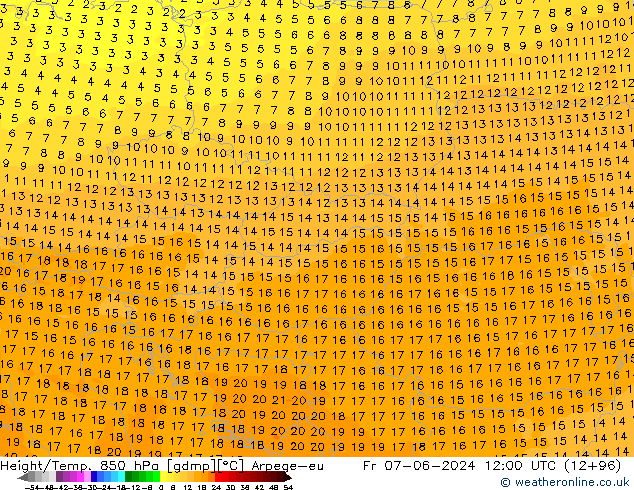 Height/Temp. 850 hPa Arpege-eu Fr 07.06.2024 12 UTC