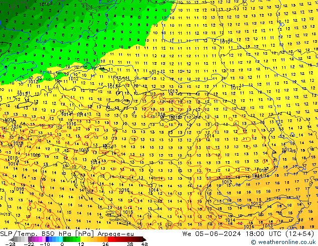 SLP/Temp. 850 hPa Arpege-eu St 05.06.2024 18 UTC