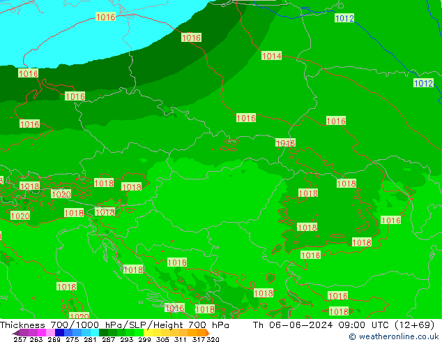 Thck 700-1000 hPa Arpege-eu Th 06.06.2024 09 UTC