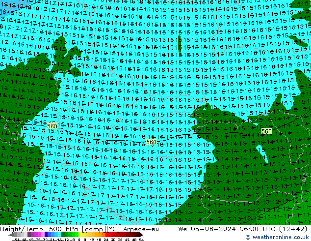 Géop./Temp. 500 hPa Arpege-eu mer 05.06.2024 06 UTC