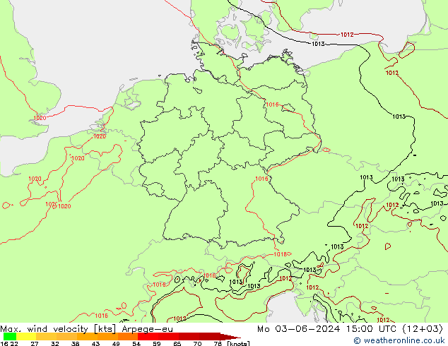 Max. wind velocity Arpege-eu Po 03.06.2024 15 UTC