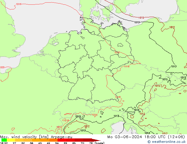 Max. wind velocity Arpege-eu Po 03.06.2024 18 UTC