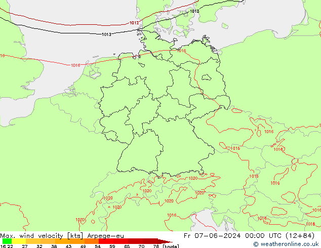 Max. wind velocity Arpege-eu  07.06.2024 00 UTC