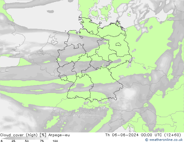 Cloud cover (high) Arpege-eu Th 06.06.2024 00 UTC