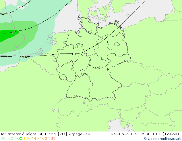 Jet stream Arpege-eu Ter 04.06.2024 18 UTC