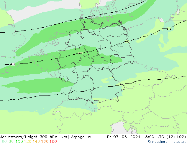 Jet stream/Height 300 hPa Arpege-eu Fr 07.06.2024 18 UTC