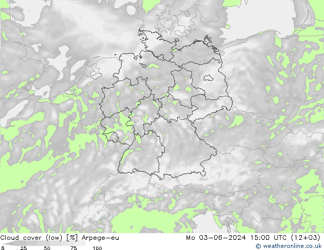 Bewolking (Laag) Arpege-eu ma 03.06.2024 15 UTC