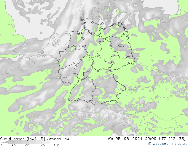 Cloud cover (low) Arpege-eu We 05.06.2024 00 UTC