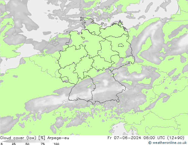 Cloud cover (low) Arpege-eu Fr 07.06.2024 06 UTC