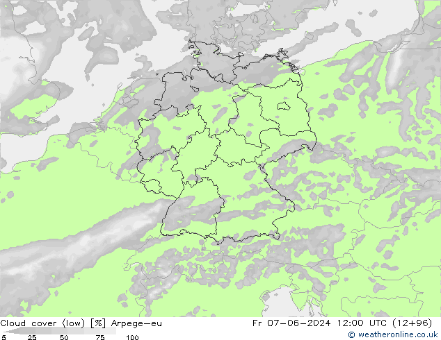 nízká oblaka Arpege-eu Pá 07.06.2024 12 UTC