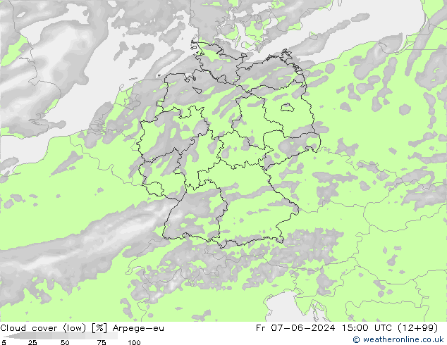 Cloud cover (low) Arpege-eu Fr 07.06.2024 15 UTC