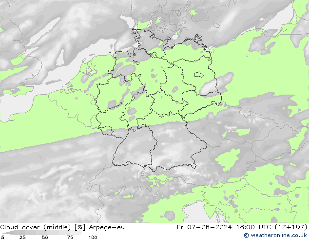 Wolken (mittel) Arpege-eu Fr 07.06.2024 18 UTC