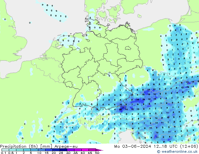 Yağış (6h) Arpege-eu Pzt 03.06.2024 18 UTC