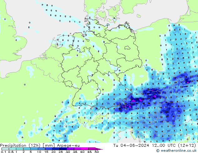 Precipitation (12h) Arpege-eu Tu 04.06.2024 00 UTC