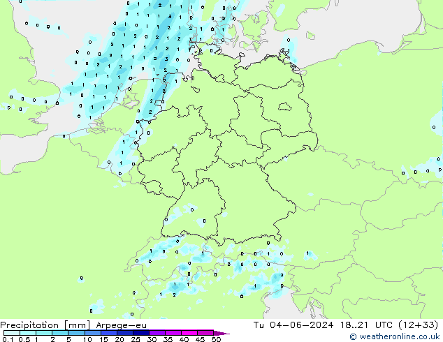 Precipitazione Arpege-eu mar 04.06.2024 21 UTC