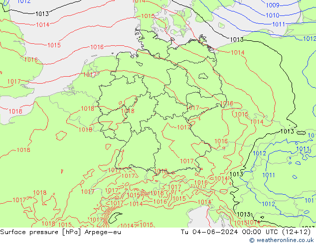 地面气压 Arpege-eu 星期二 04.06.2024 00 UTC