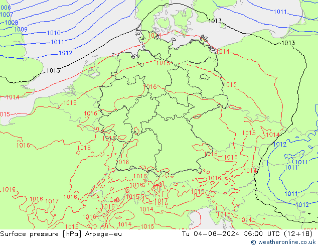 Surface pressure Arpege-eu Tu 04.06.2024 06 UTC