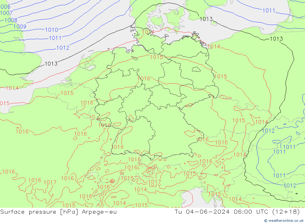 Pressione al suolo Arpege-eu mar 04.06.2024 06 UTC