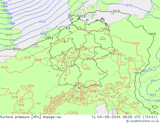 Presión superficial Arpege-eu mar 04.06.2024 09 UTC