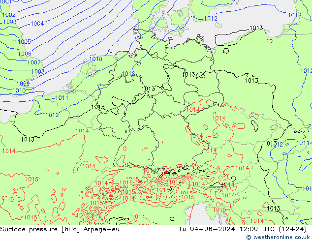 地面气压 Arpege-eu 星期二 04.06.2024 12 UTC