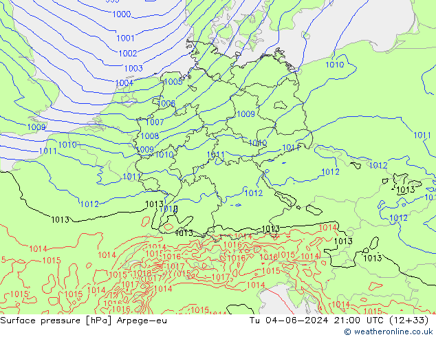 Pressione al suolo Arpege-eu mar 04.06.2024 21 UTC