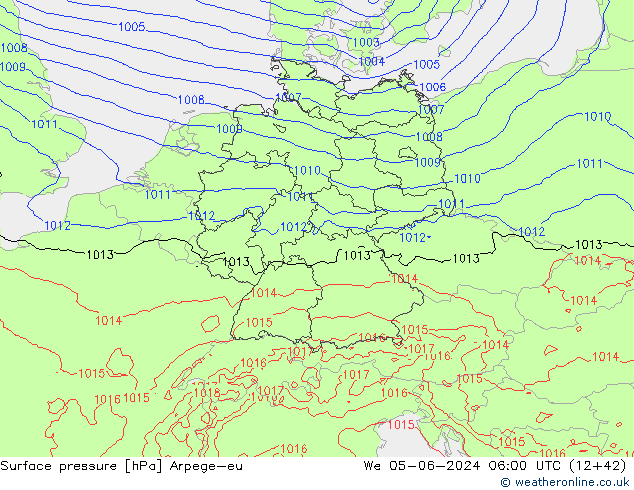 Pressione al suolo Arpege-eu mer 05.06.2024 06 UTC