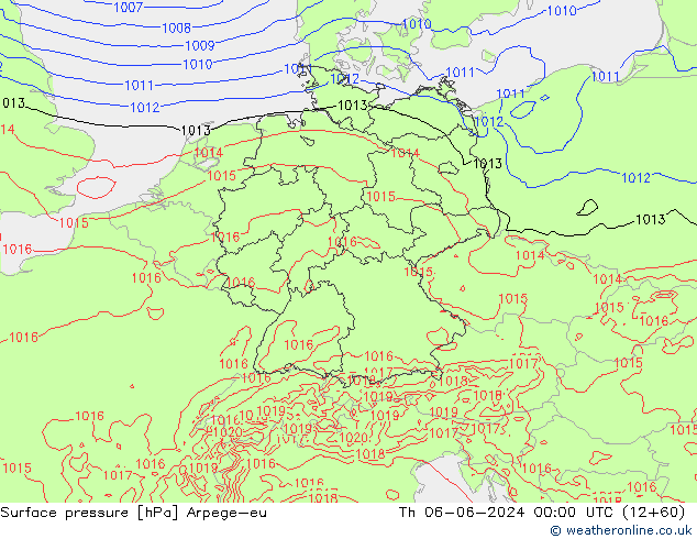 Atmosférický tlak Arpege-eu Čt 06.06.2024 00 UTC