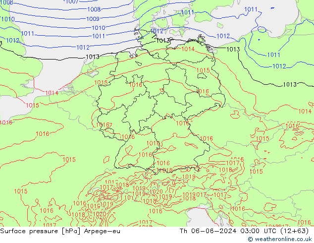 Surface pressure Arpege-eu Th 06.06.2024 03 UTC