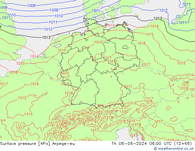 Surface pressure Arpege-eu Th 06.06.2024 06 UTC