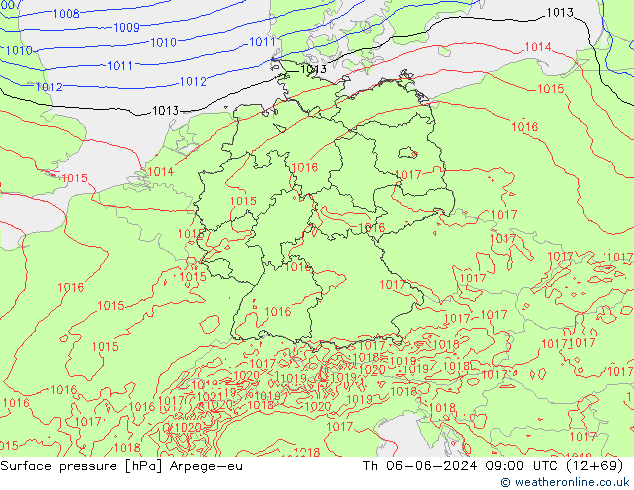 Surface pressure Arpege-eu Th 06.06.2024 09 UTC