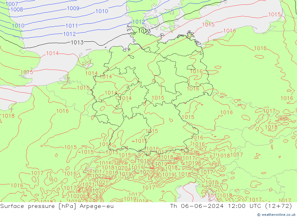 Surface pressure Arpege-eu Th 06.06.2024 12 UTC