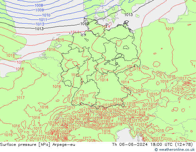 Surface pressure Arpege-eu Th 06.06.2024 18 UTC