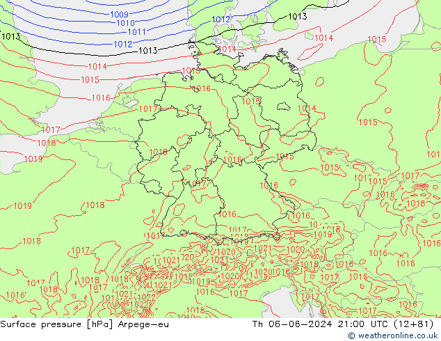 Pressione al suolo Arpege-eu gio 06.06.2024 21 UTC