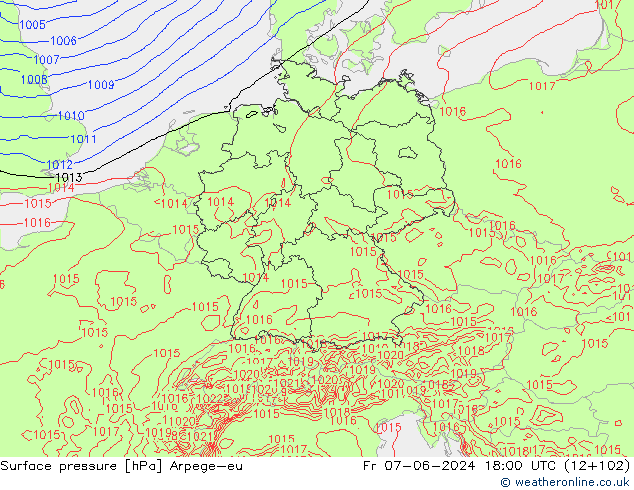 Surface pressure Arpege-eu Fr 07.06.2024 18 UTC