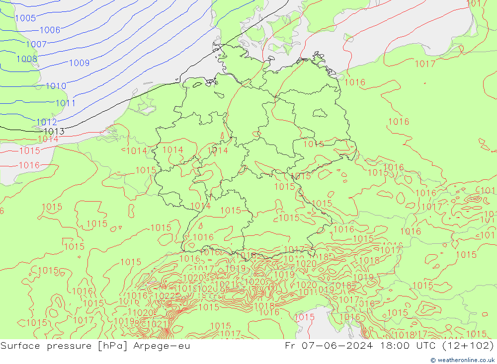 Surface pressure Arpege-eu Fr 07.06.2024 18 UTC