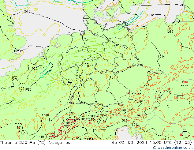 Theta-e 850hPa Arpege-eu Pzt 03.06.2024 15 UTC