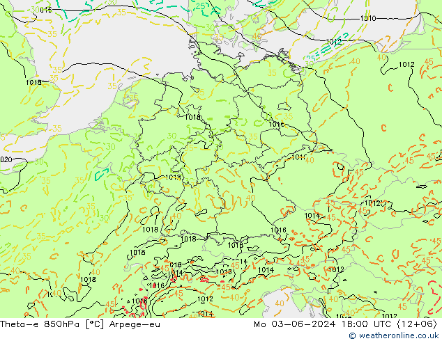 Theta-e 850hPa Arpege-eu  03.06.2024 18 UTC