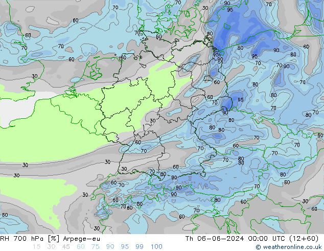 RH 700 hPa Arpege-eu Qui 06.06.2024 00 UTC