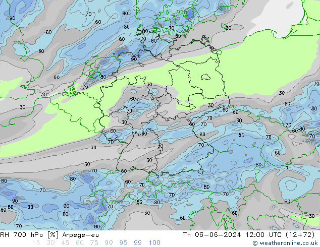 RH 700 hPa Arpege-eu Th 06.06.2024 12 UTC