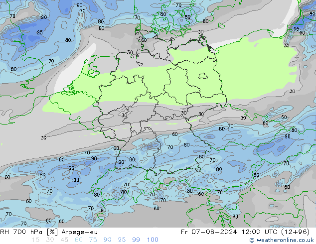 RH 700 hPa Arpege-eu  07.06.2024 12 UTC