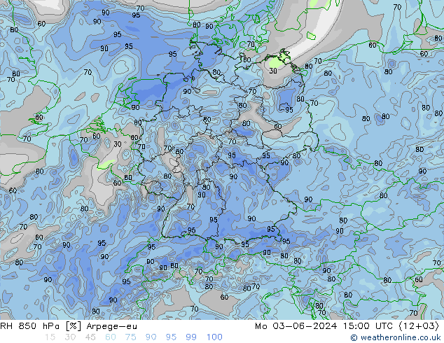 RH 850 hPa Arpege-eu Mo 03.06.2024 15 UTC