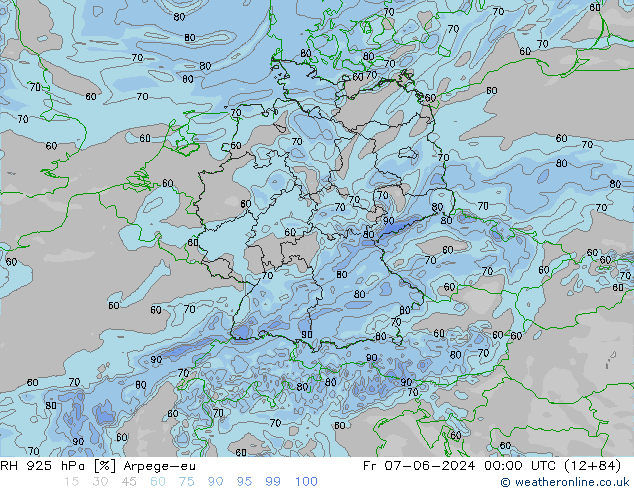 RH 925 hPa Arpege-eu Sex 07.06.2024 00 UTC