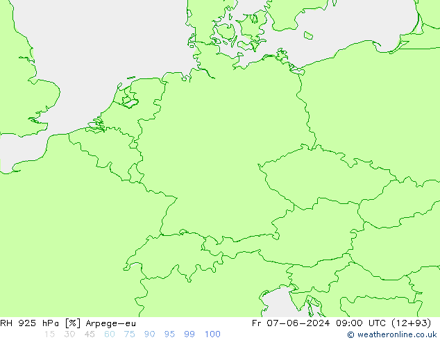 RH 925 hPa Arpege-eu ven 07.06.2024 09 UTC