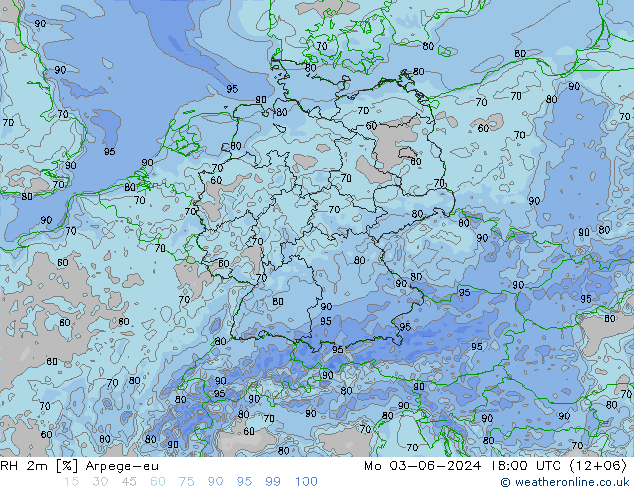 RH 2m Arpege-eu Seg 03.06.2024 18 UTC