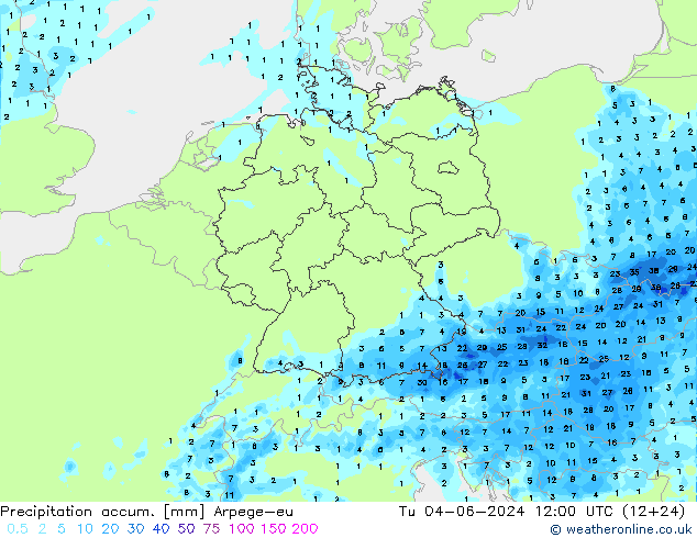 Précipitation accum. Arpege-eu mar 04.06.2024 12 UTC