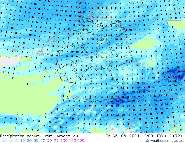 Precipitation accum. Arpege-eu gio 06.06.2024 12 UTC