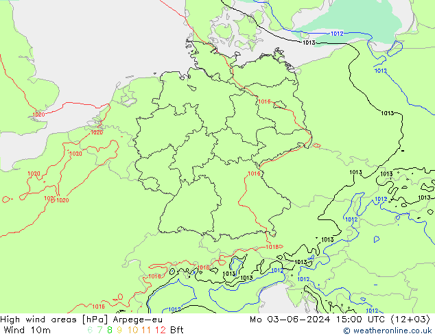 High wind areas Arpege-eu Mo 03.06.2024 15 UTC