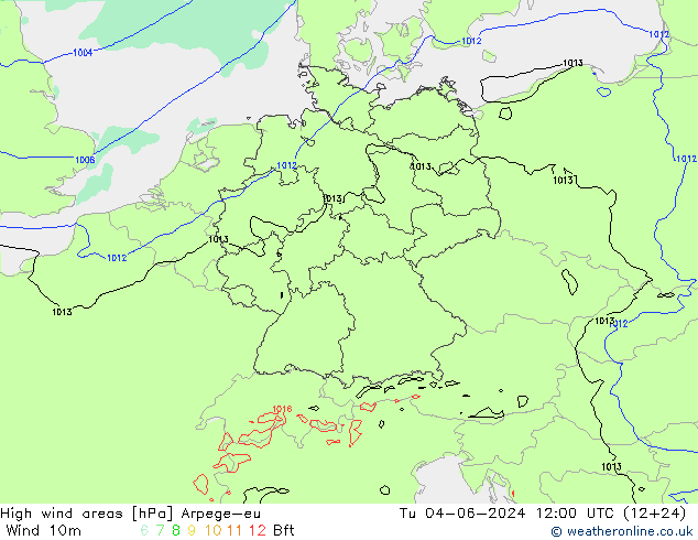 High wind areas Arpege-eu Tu 04.06.2024 12 UTC